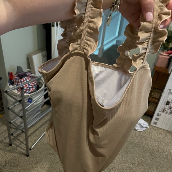 Women's Square Neck Ruffle Strap Stretchy Ribbed Bodysuit with snaps XL NEW - Picture 7 of 14